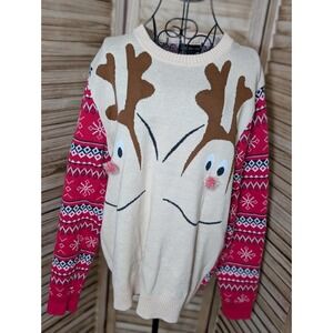 Alex Stevens Size Large Ugly Christmas Sweater reindeer pom-pom Holiday